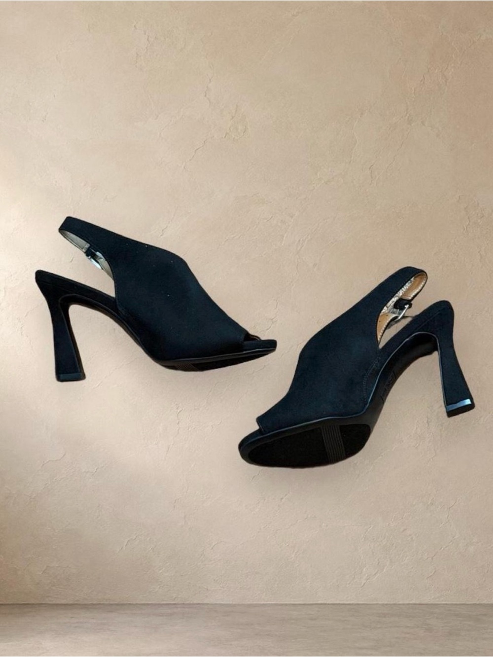 Naturalizer Harvel Black Peep Toe Slingback Flared Heel Pumps Size 7.5M
